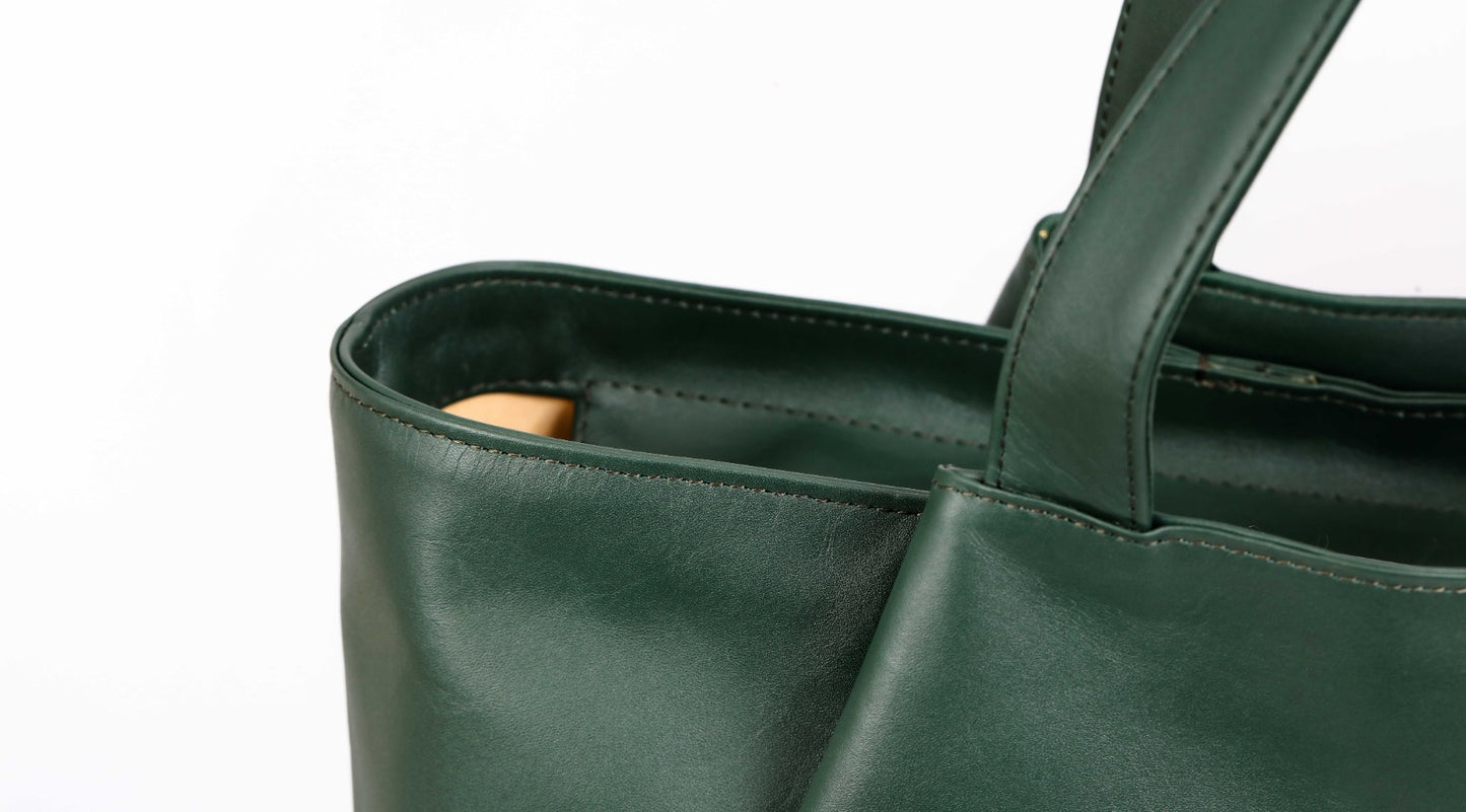 The Luxe Leather Tote in 2 Colors Green and Tan Brown