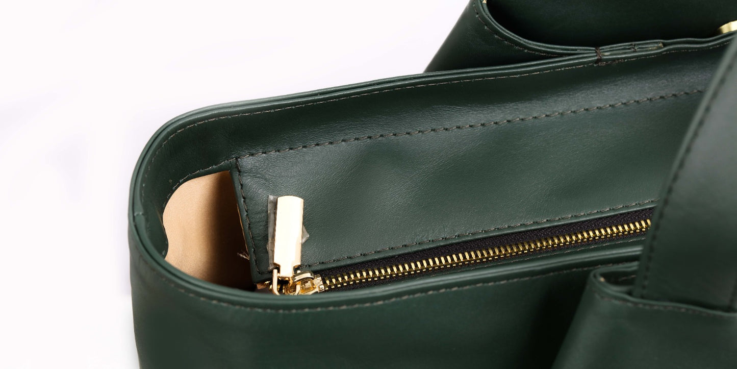 The Luxe Leather Tote in 2 Colors Green and Tan Brown