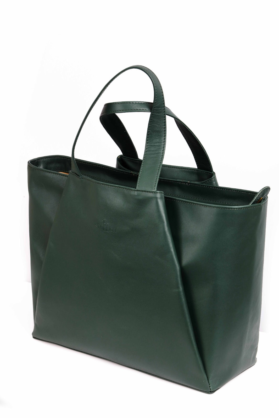The Luxe Leather Tote in 2 Colors Green and Tan Brown