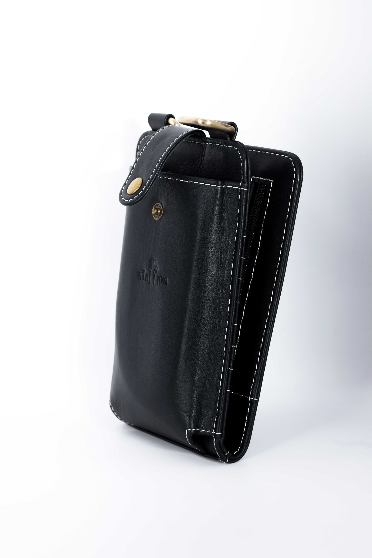 Vintage Buckle Crossbody Bag ( Black )