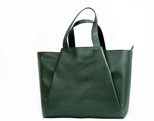 The Luxe Leather Tote in 2 Colors Green and Tan Brown